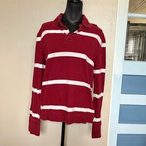 2000s y2k American Eagle red and white striped rugby polo long sleeve